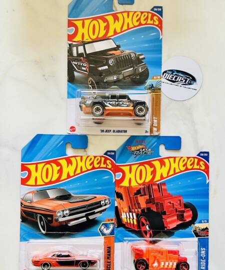 IMPORTED Combo - 20 Jeep Gladiator (Black), 71 Dodge Hemi Challenger (Orange) & Pixel Shaker - Set of 3
