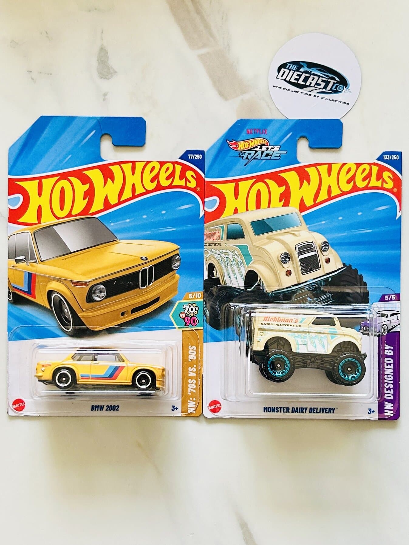 IMPORTED Combo - BMW 2002 (Yellow) & Monster Dairy Delivery - Set of 2