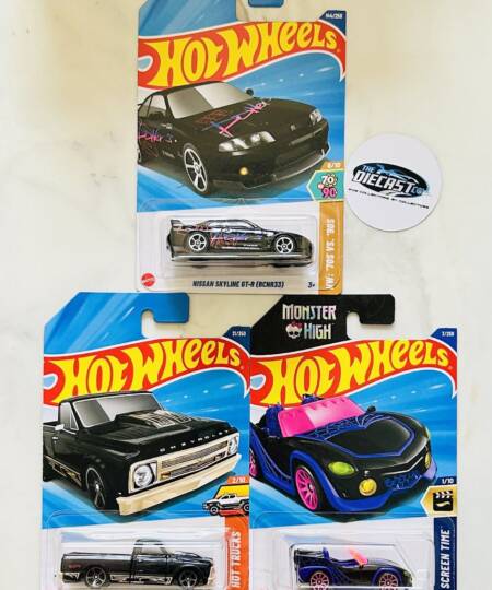 IMPORTED Combo - Nissan Skyline GT-R (BCNR33), 67 Chevy C10 & Monster High Ghoul Mobile - Set of 3