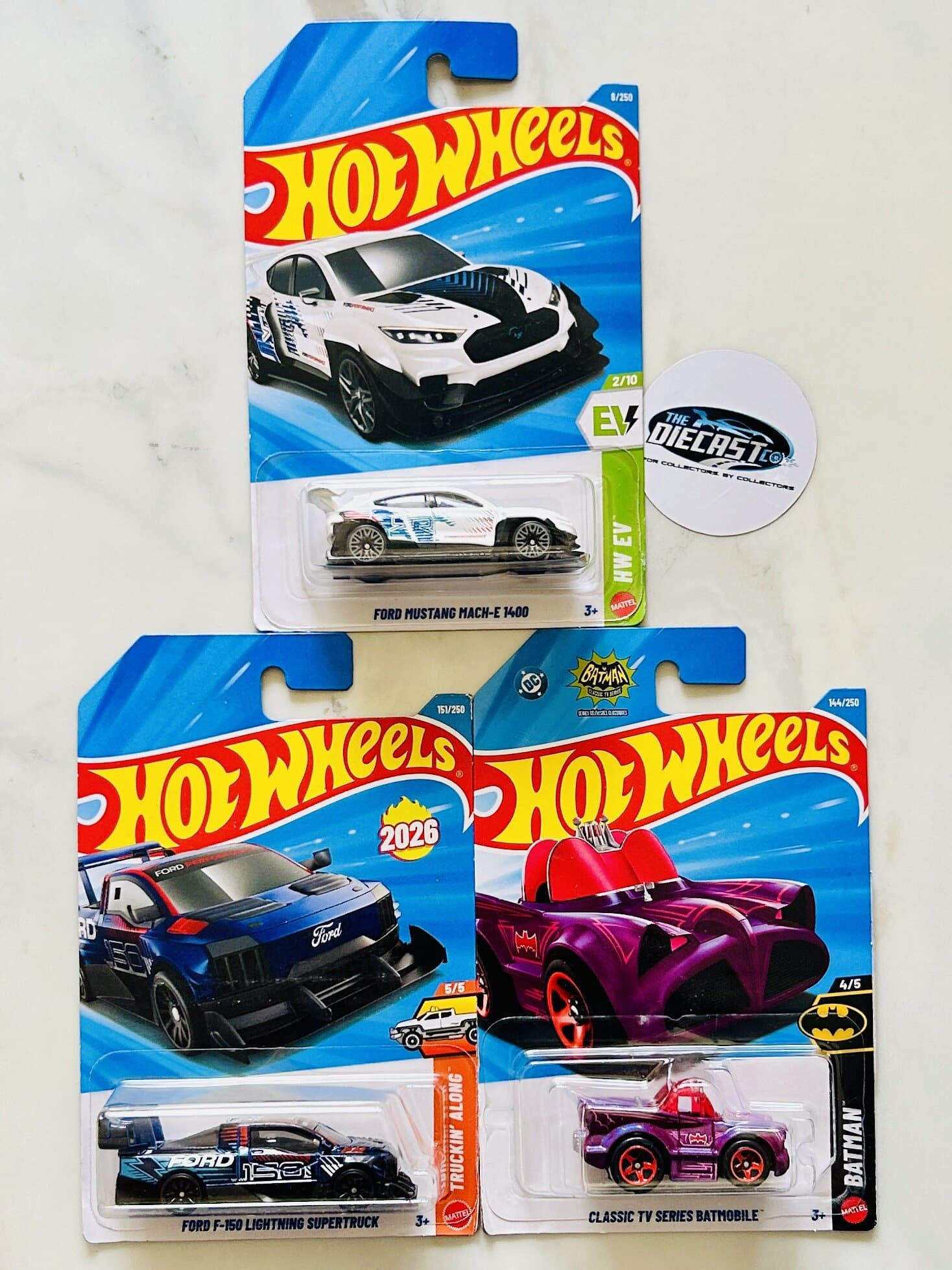 New Combo - Ford Mustang Mach-E 1400, Ford F-150 Lightning Supertruck & Classic TV Series Batmobile Tooned - Set of 3
