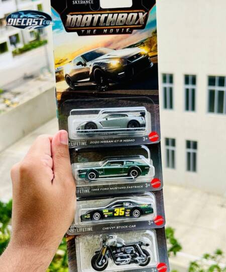2020 Nissan GT-R Nismo, 1968 Ford Mustang Fastback, Chevy Stock-Car & 2024 Triumph Scrambler - The Movie Series - MRP Combo - Set of 4