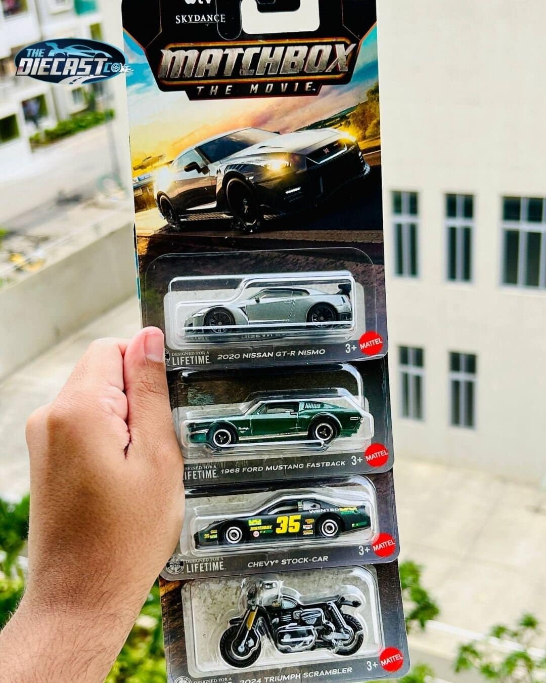 2020 Nissan GT-R Nismo, 1968 Ford Mustang Fastback, Chevy Stock-Car & 2024 Triumph Scrambler - The Movie Series - MRP Combo - Set of 4